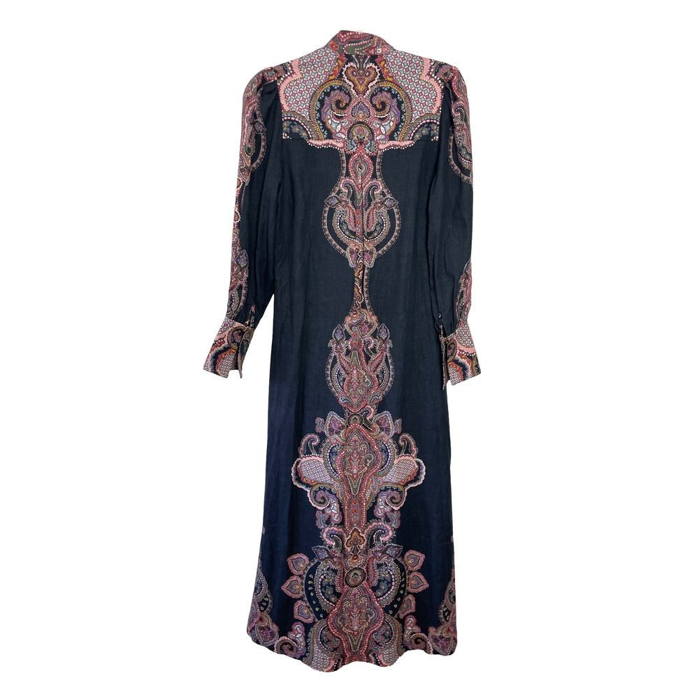 NEW Sally Philips Dark Boho Paisley Button Up Maxi Dress Size 6 Linen Viscose - Picture 2 of 6